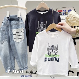 童装秋装字母体恤男童t恤长袖2025秋季新款儿童秋款圆领卡通上衣