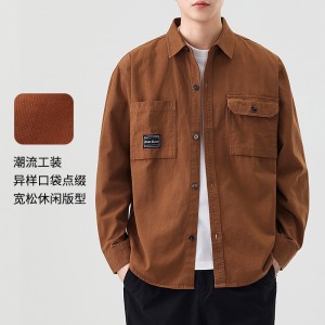 東雨男装新品春秋男士衬衫长袖男纯色双袋衬衣简约休闲外套夏韩男